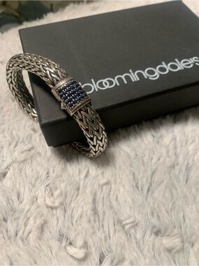 Bloomingdale's Sterling Braided Bracelet with Blue Pavé Accent